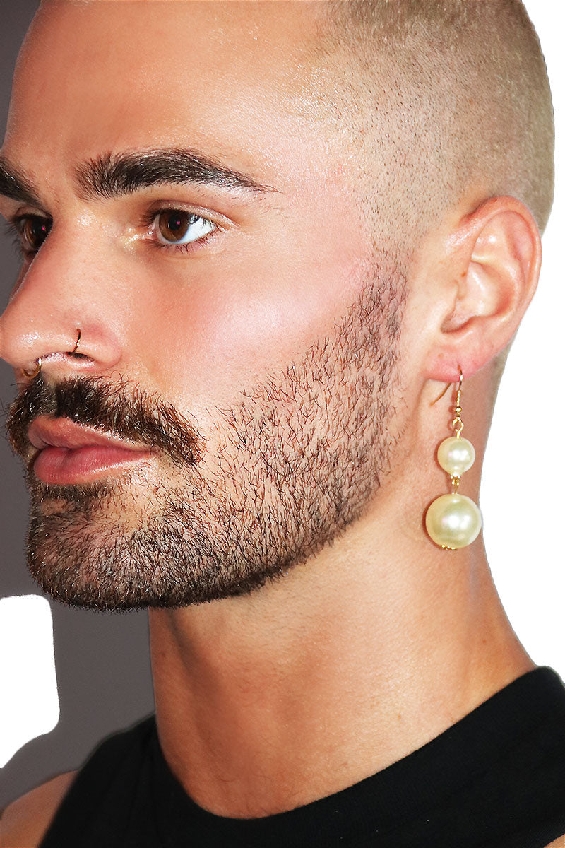 Double Drop Pearl Dangle Single Earring - White