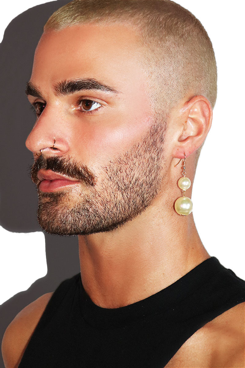Double Drop Pearl Dangle Single Earring - White