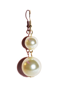Double Drop Pearl Dangle Single Earring - White