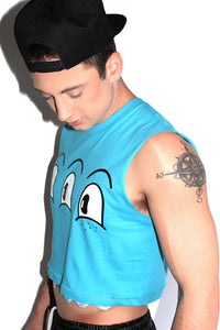 Triple Eyes Monster Crop Tank-Teal