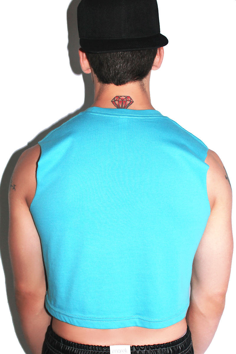 Triple Eyes Monster Crop Tank-Teal
