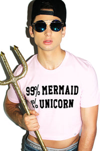 99% Mermaid 1% Unicorn Crop Tee- Pink