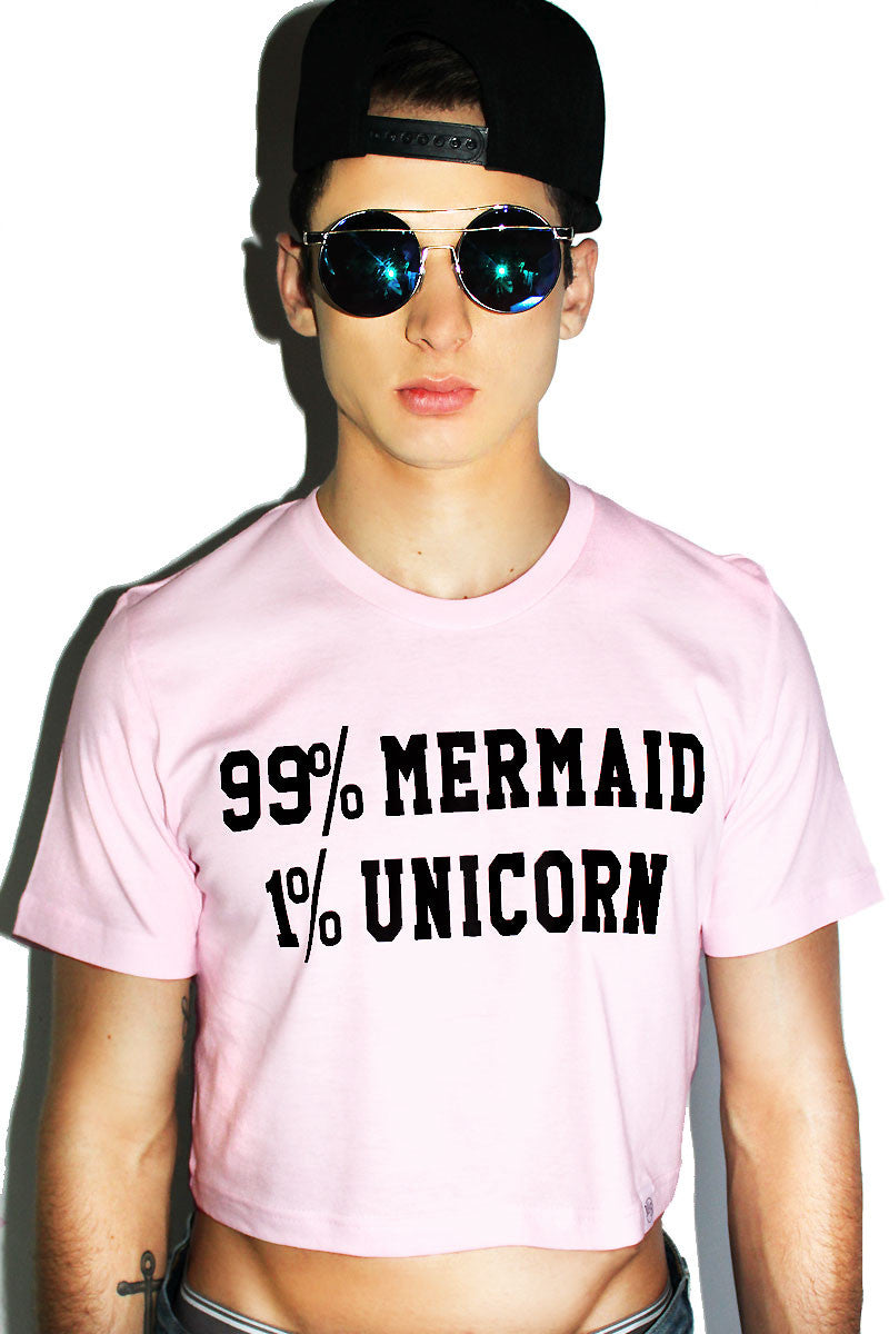 99% Mermaid 1% Unicorn Crop Tee- Pink