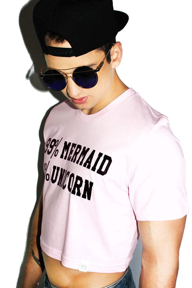 99% Mermaid 1% Unicorn Crop Tee- Pink