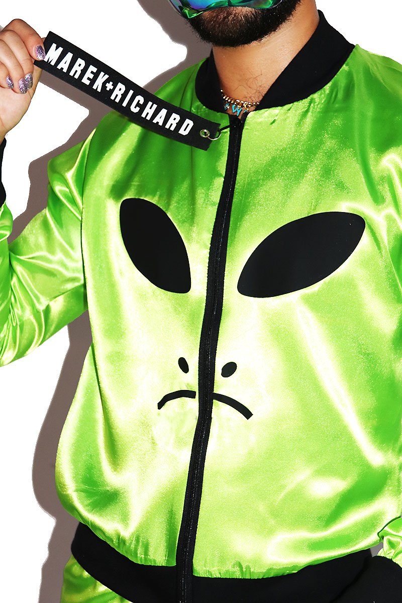 Alien Satin Bomber Jacket- Neon Green