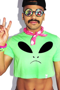 Grumpy Alien Crop Tee- Neon Green