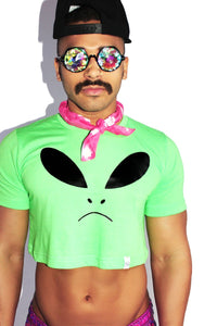 Grumpy Alien Crop Tee- Neon Green
