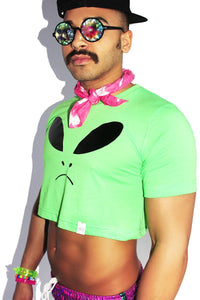 Grumpy Alien Crop Tee- Neon Green