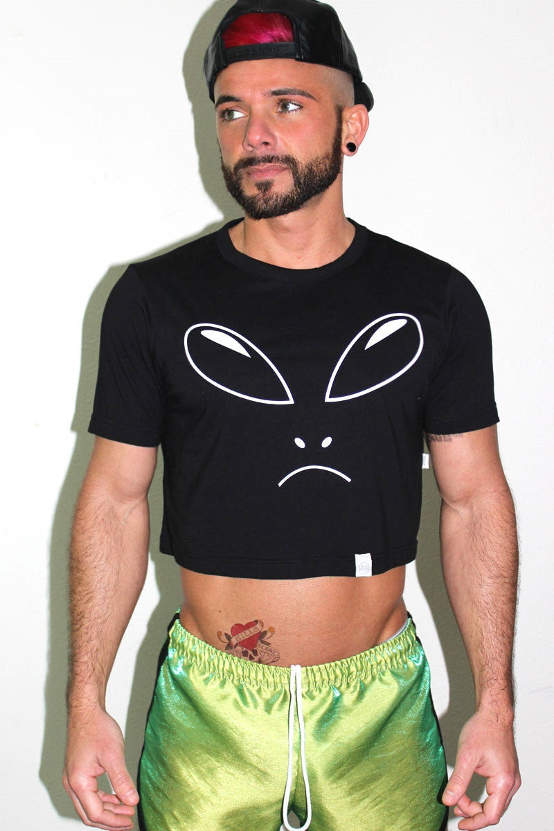 Alien Head Crop Tee- Black