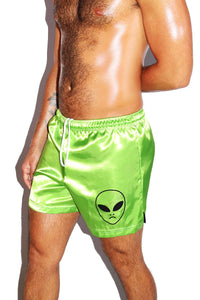 Alien Satin Athletic Shorts-Neon Green