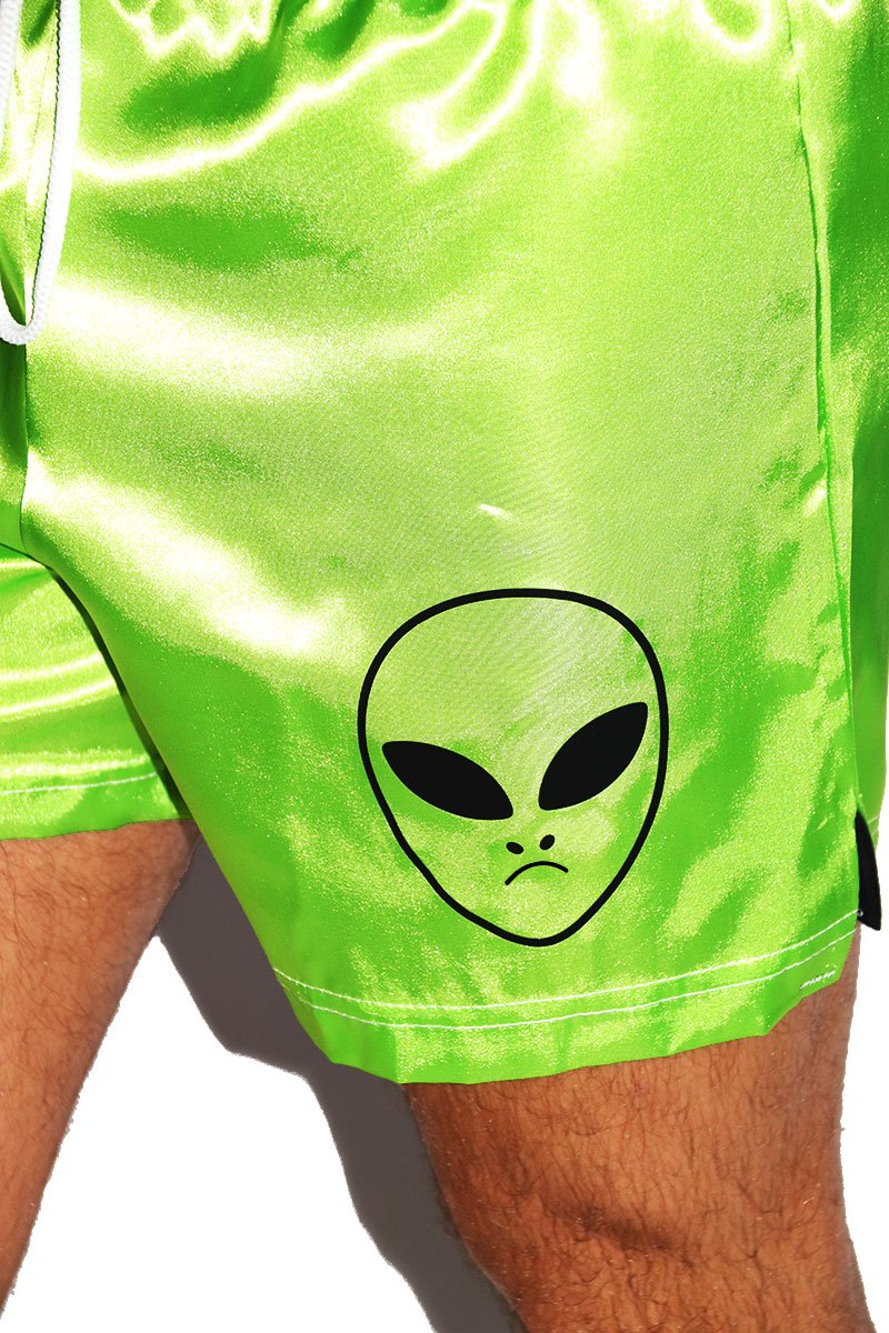 Alien Satin Athletic Shorts-Neon Green