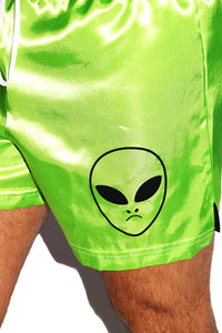 Alien Satin Athletic Shorts-Neon Green