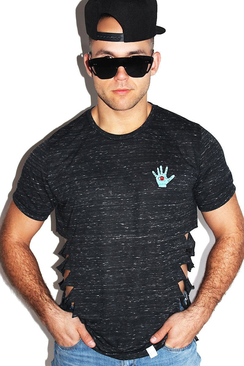 All Seeing Eye Slashed Tee-Black Heather