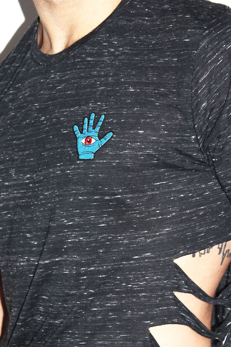 All Seeing Eye Slashed Tee-Black Heather