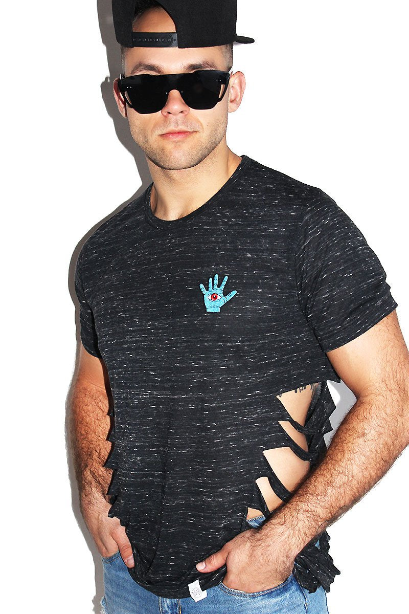 All Seeing Eye Slashed Tee-Black Heather