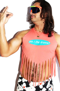 Am I The Drama Fringe Halter Valley Crop Tank- Coral