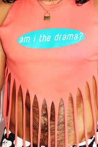 Am I The Drama Fringe Halter Valley Crop Tank- Coral