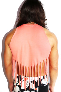 Am I The Drama Fringe Halter Valley Crop Tank- Coral