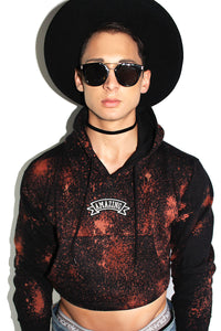 Amazing  Patch Crop Long Sleeve Hoodie-Black Spot