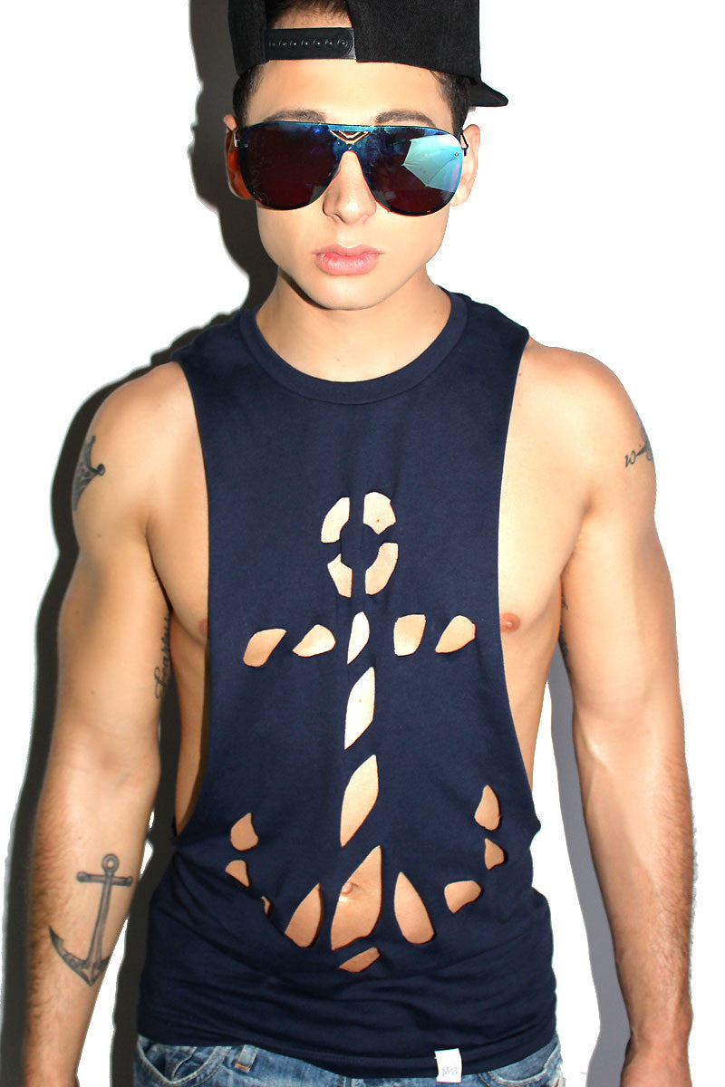 Anchor Cutout Low Arm Tank- Navy