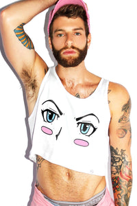 Anime Face Crop Racerback Tank- White