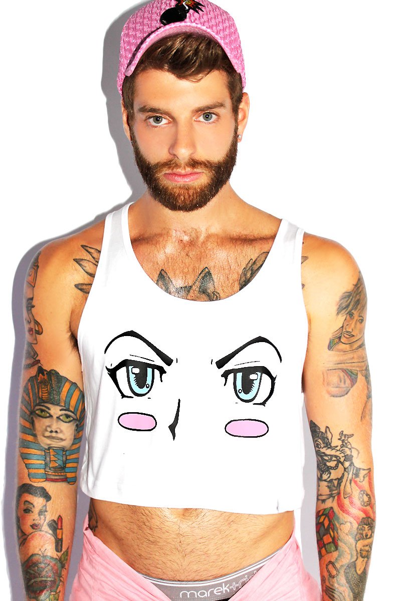 Anime Face Crop Racerback Tank- White