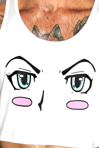 Anime Face Crop Racerback Tank- White
