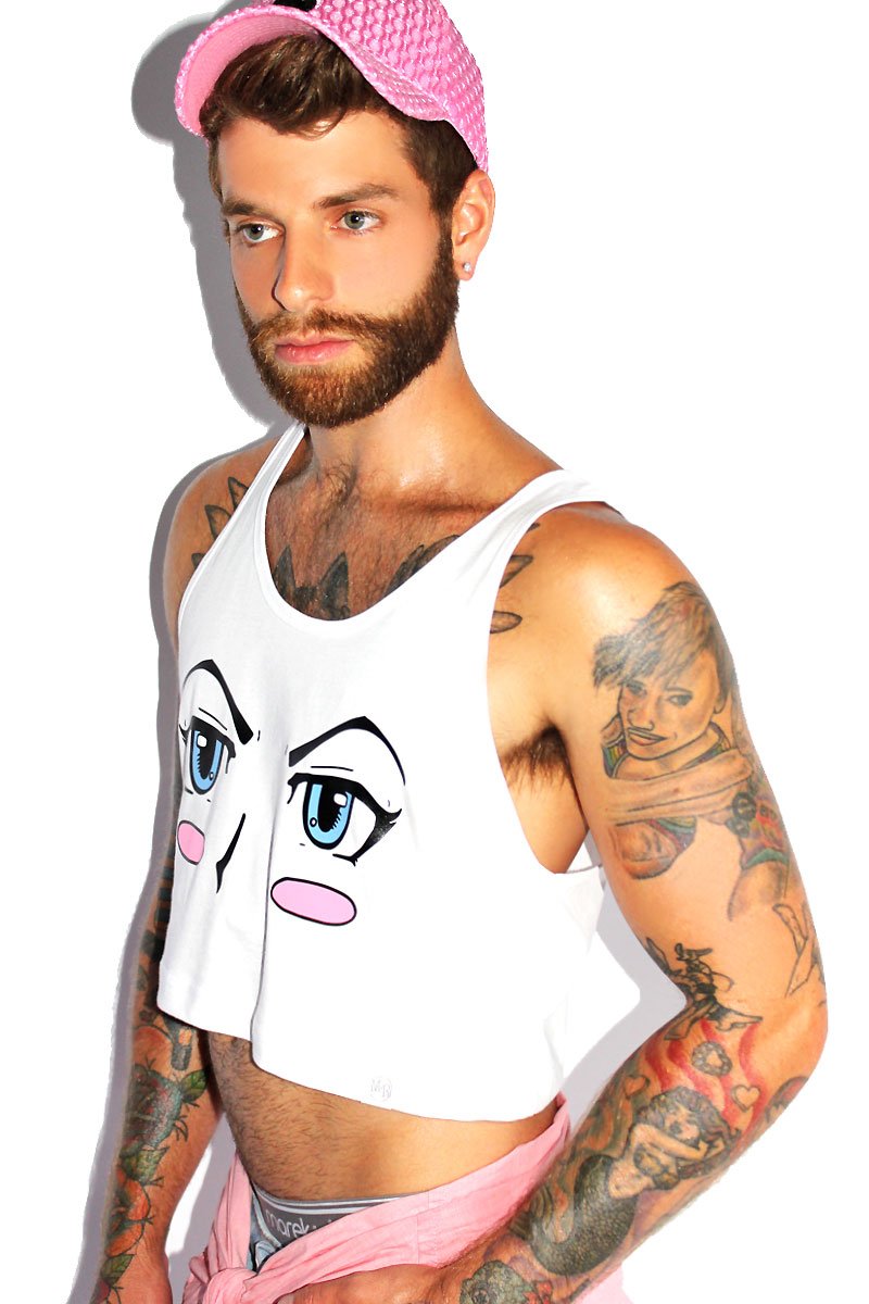 Anime Face Crop Racerback Tank- White