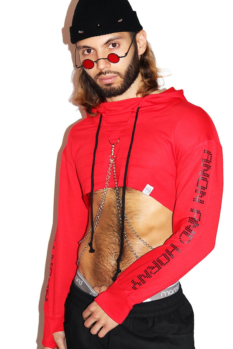 Anon and Horny Chains Long Sleeve Crop Hoodie- Red