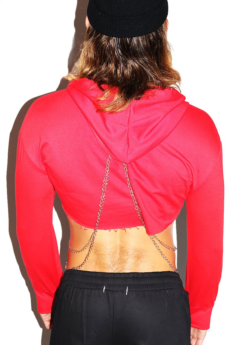 Anon and Horny Chains Long Sleeve Crop Hoodie- Red