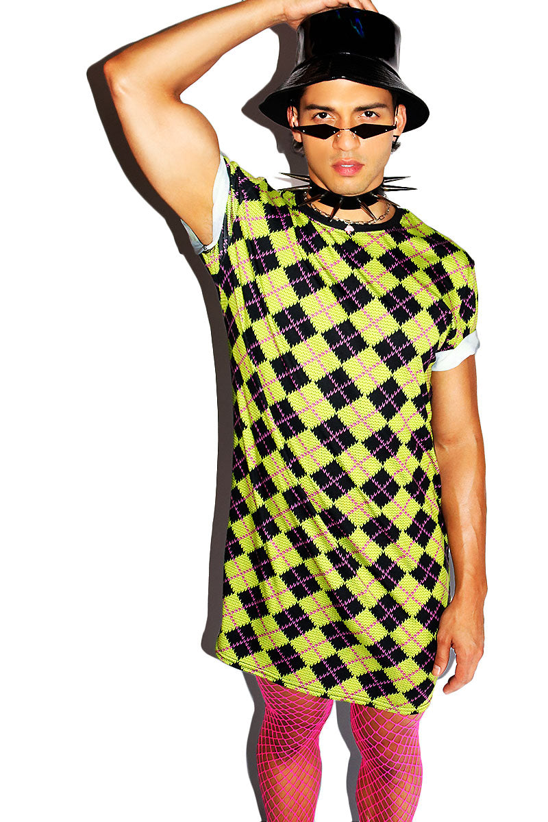 Big Top Argyle All Over Tunic Tee Dress- Green