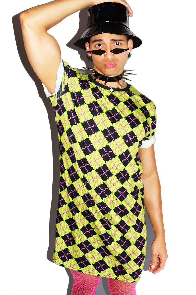 Big Top Argyle All Over Tunic Tee Dress- Green