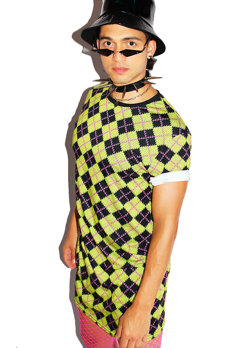 Big Top Argyle All Over Tunic Tee Dress- Green