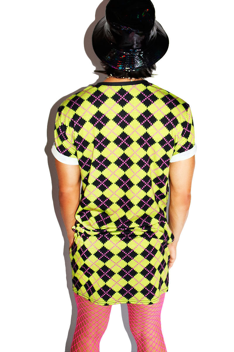 Big Top Argyle All Over Tunic Tee Dress- Green