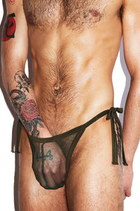 Jungle Mesh Tied Up String Thong - Army