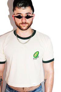 Avocado Hoe Ringer Crop Tee-Cream