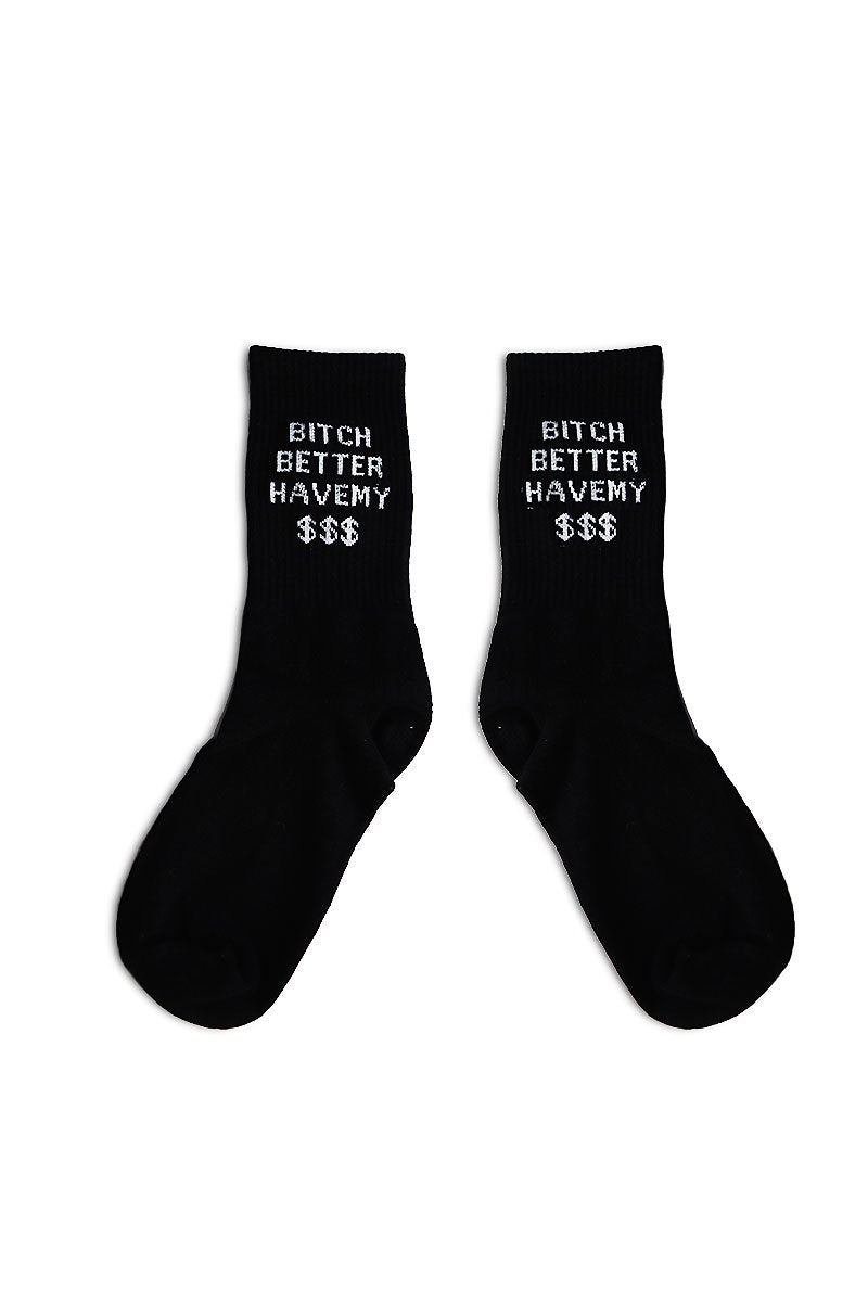 Better Have My Money Quarter Length Socks- Black