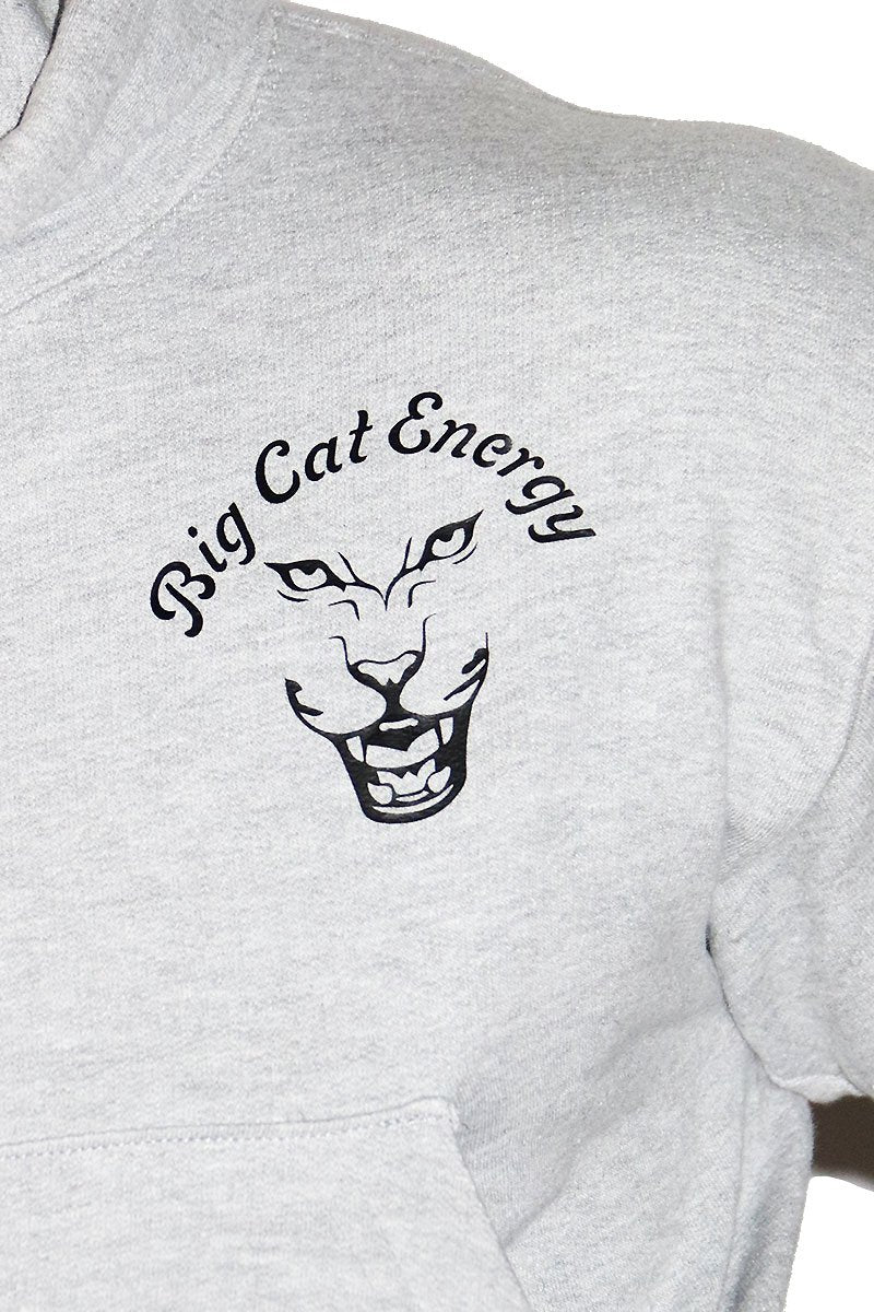 Big Cat Energy Long Sleeve Crop Hoodie- Grey
