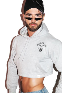Big Cat Energy Long Sleeve Crop Hoodie- Grey