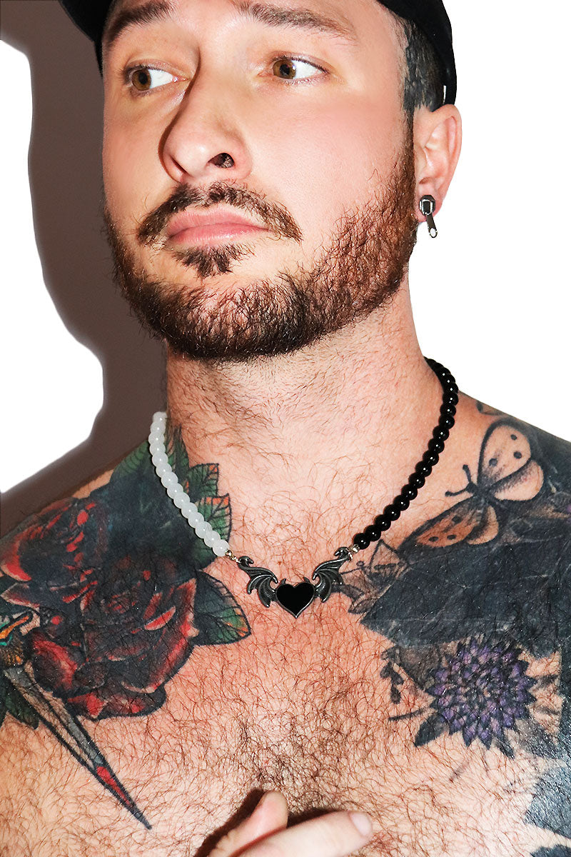 Demon Pendant Split Pearl Necklace - Silver