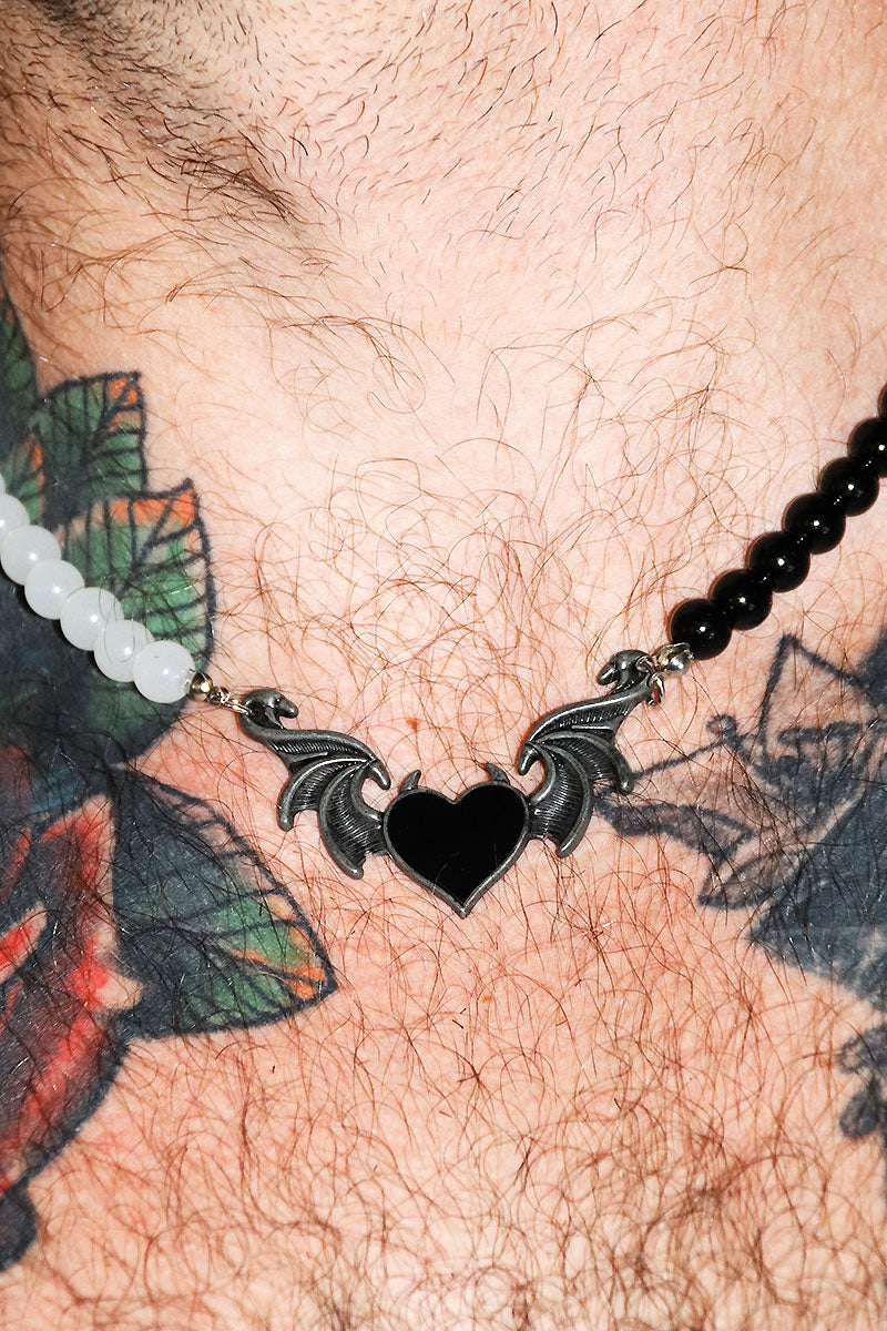 Demon Pendant Split Pearl Necklace - Silver