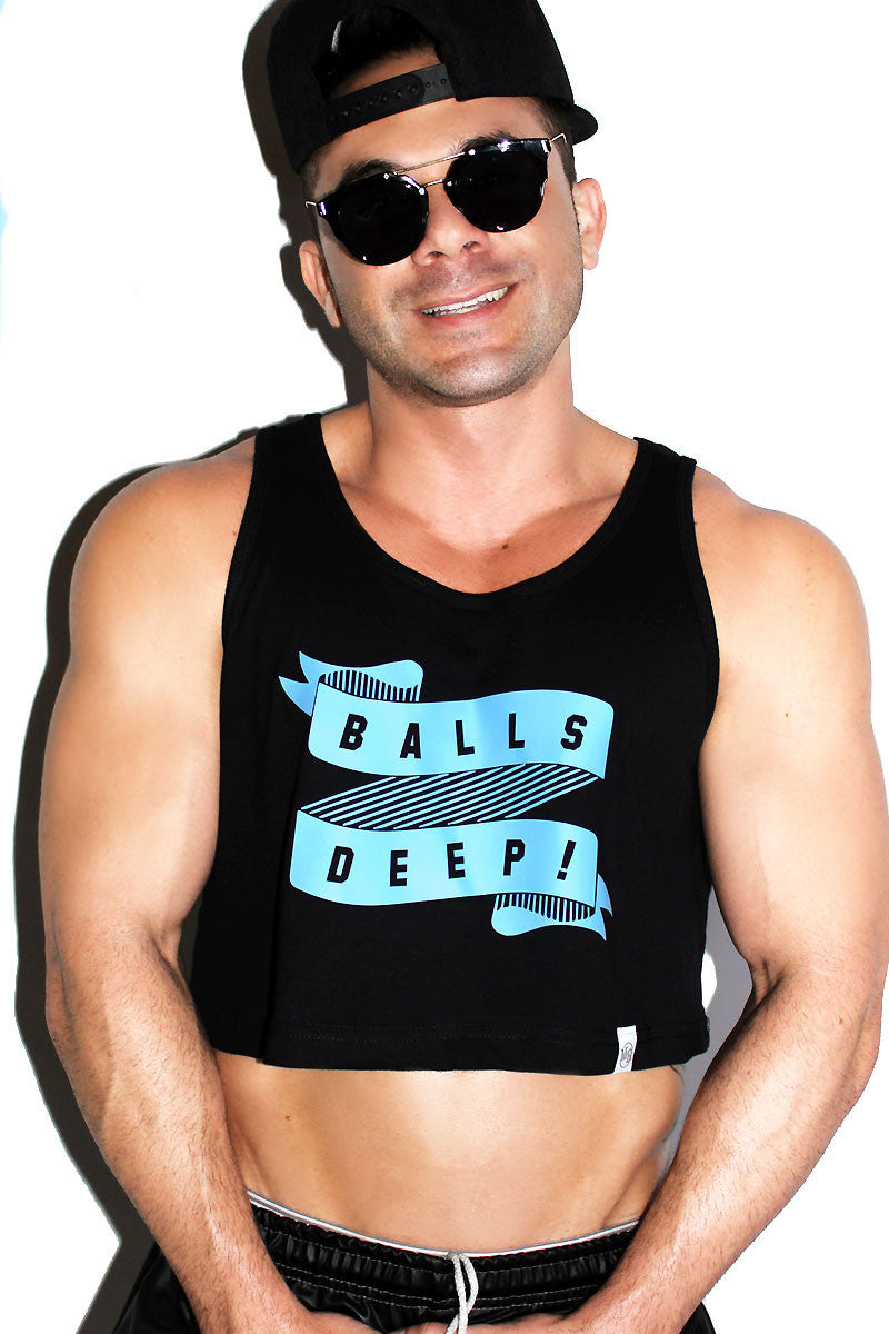 Balls Deep Crop Racerback Tank-Black