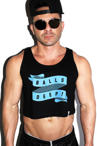 Balls Deep Crop Racerback Tank-Black
