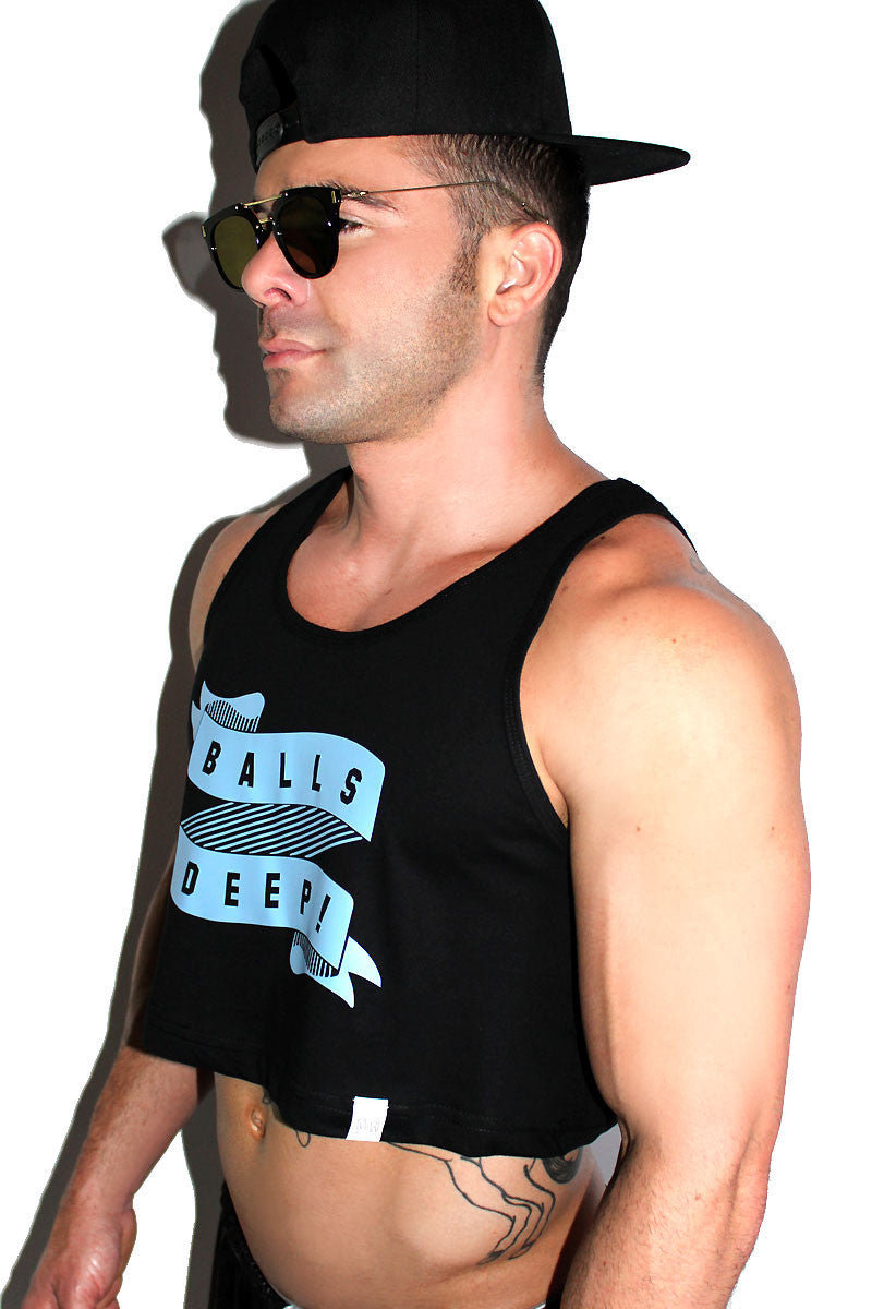 Balls Deep Crop Racerback Tank-Black