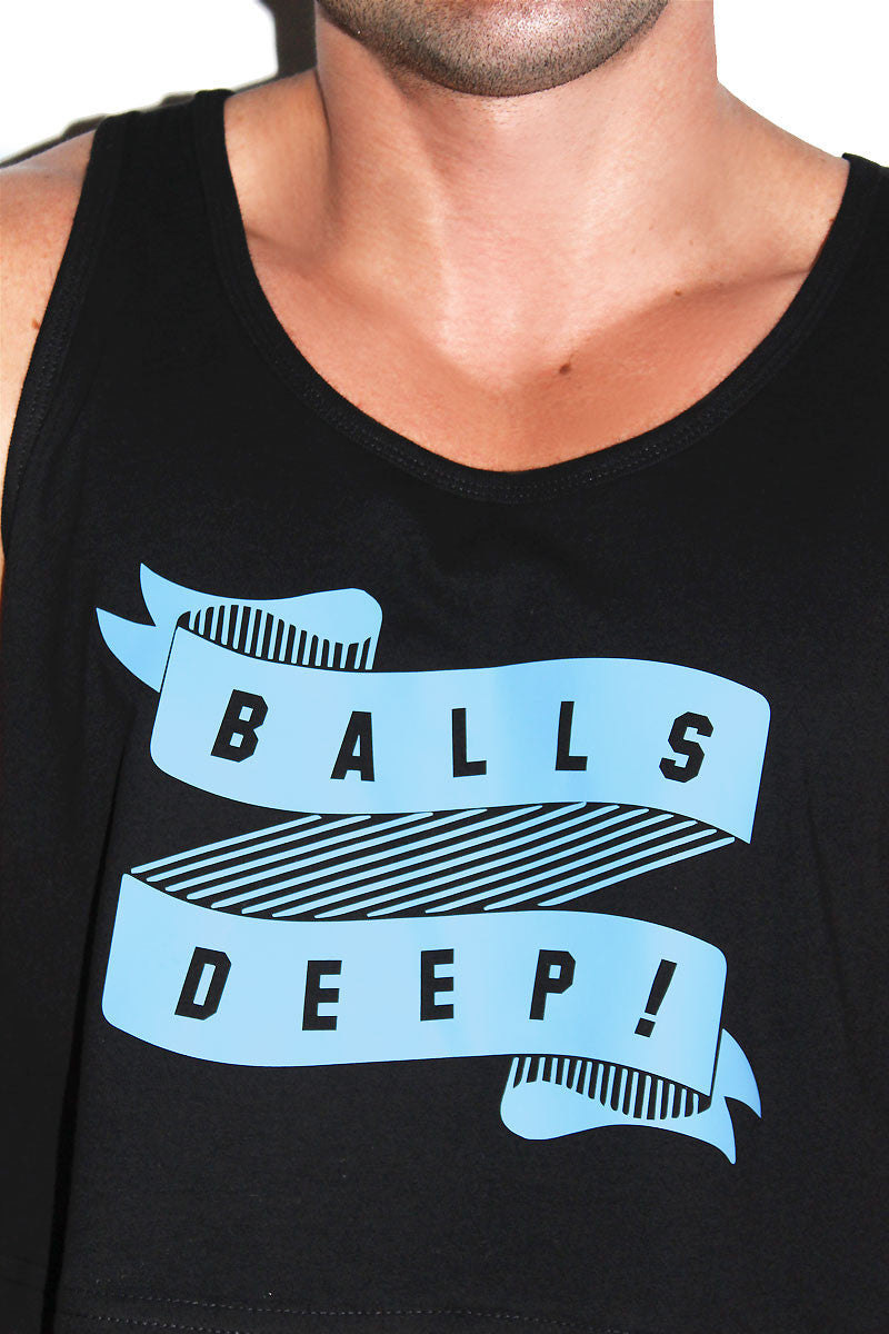 Balls Deep Crop Racerback Tank-Black