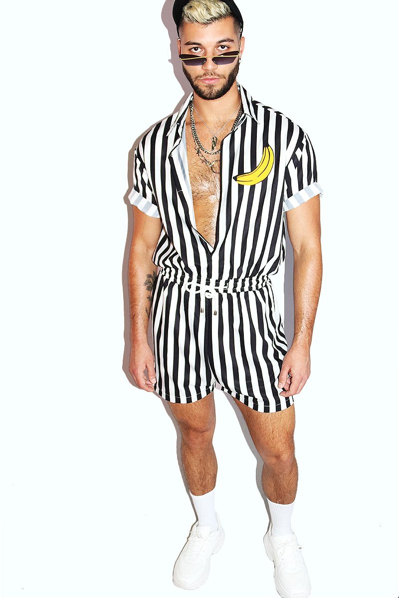 Bananas Stripe Romper- Black