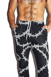 Barb Wire All Over Print Sweatpants- Black