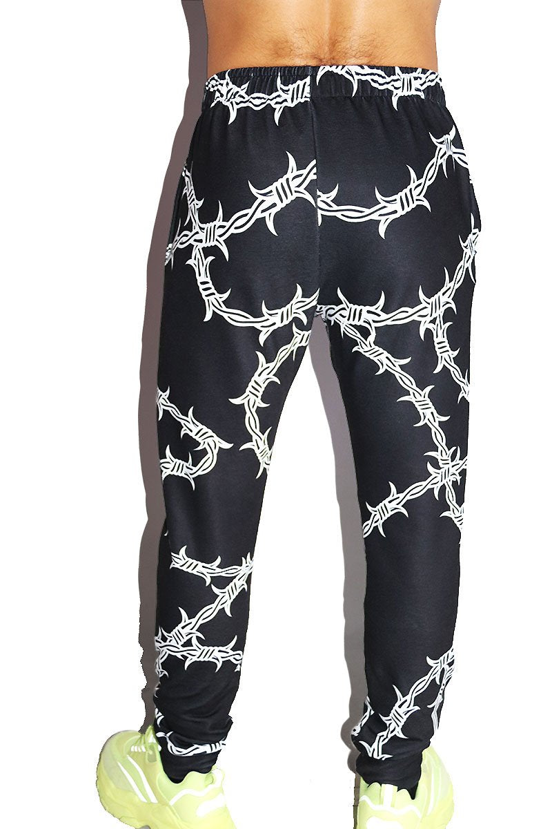 Barb Wire All Over Print Sweatpants- Black