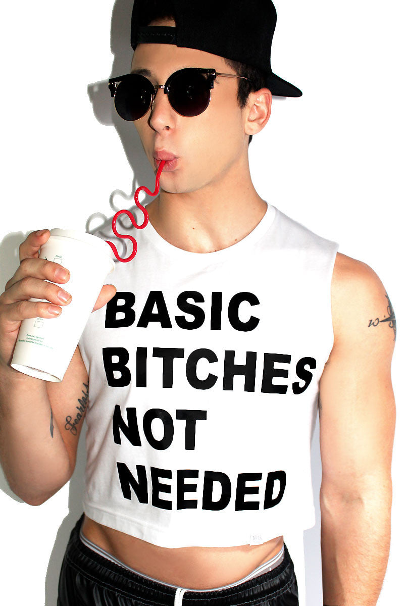 Basic Bitches Not Needed Crop Tank-White