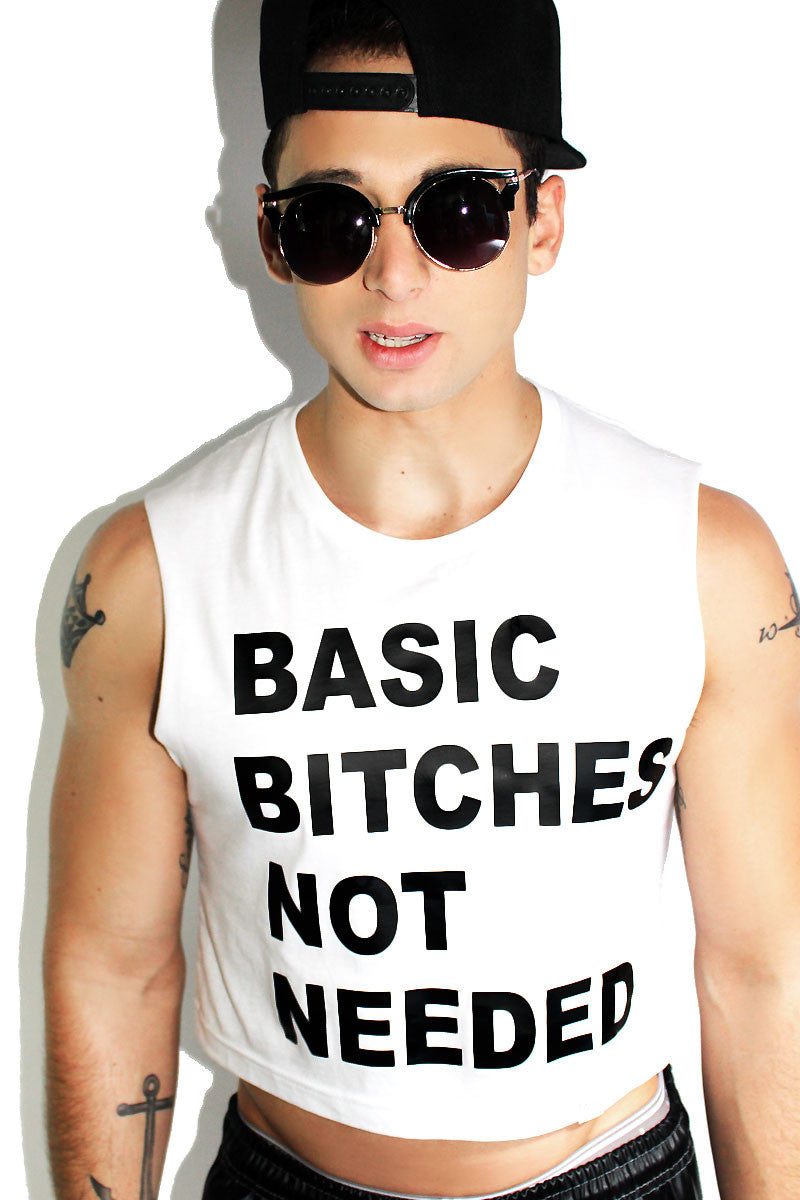 Basic Bitches Not Needed Crop Tank-White